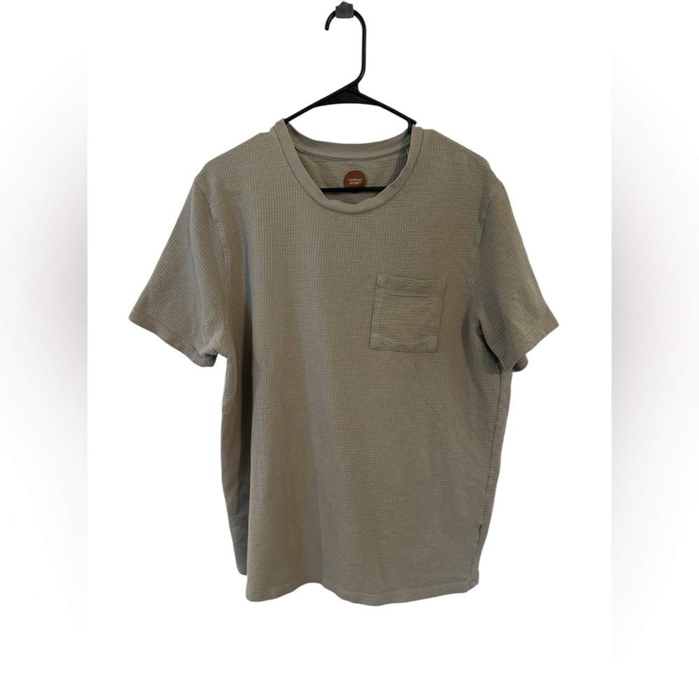 Common People Women’s Large Gray Waffle Knit Pocket Tee Casual Minimalist
